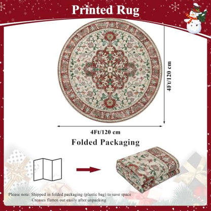 U'Artlines Red Christmas Round Area Rug 4ft Boho Washable Holiday Carpet - color: Christmas Red, size: 4' (Round)