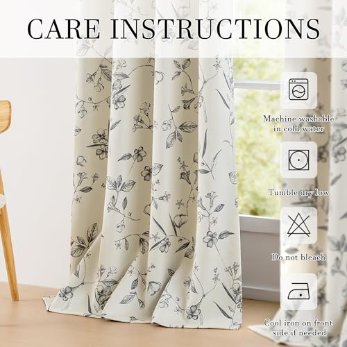 ChrisDowa 100% Blackout Floral Curtains 96 Inches Long 2 Panels,Grey/Beige - color: Grey on Beige, size: 52"W x 96"L (Pack of 2)