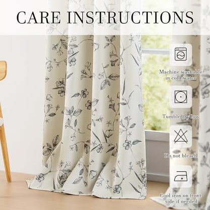 ChrisDowa 100% Blackout Floral Curtains 96 Inches Long 2 Panels,Grey/Beige - color: Grey on Beige, size: 52"W x 96"L (Pack of 2)