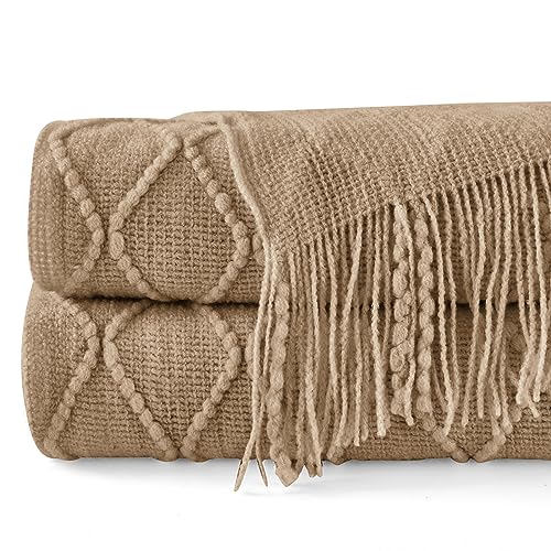 inhand Khaki Knitted Throw Blanket for Couch and Bed, 60"x80" - color: Khaki, size: 60"x80"