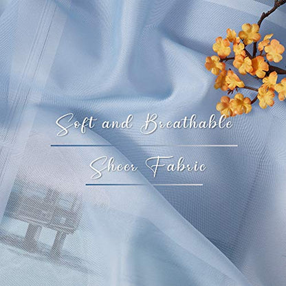 NICETOWN Navy Blue Ombre Sheer Scarf Curtains Valances, Elegant Backdrop Voile Texture for Indoor Outdoor Wedding Ceremony/Party/Pergola Canopy, Set of 2, W60 x L216 - color: Ombre Navy Blue