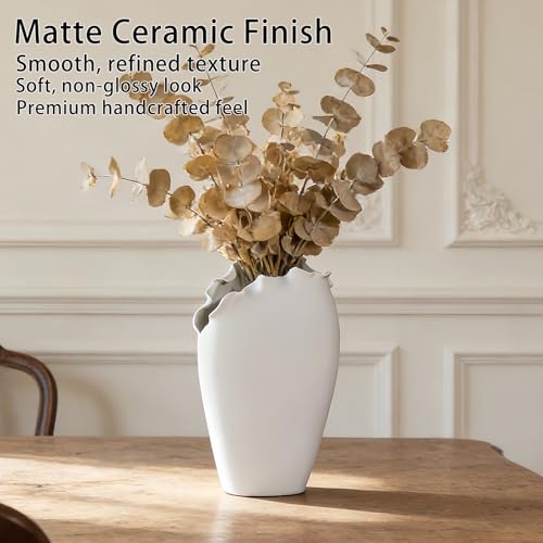 Abstract Irregular Ceramic Vase, White - size: 21" x 10" x 35"