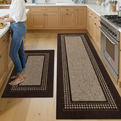 hicorfe Kitchen Runner Rugs,Set of 2 Non Slip Kitchen Mats for Floor - color: Brown, size: 21"x59"+20"x32"