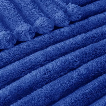 Exclusivo Mezcla Striped Fleece Throw Blanket for Couch, Sofa, Bed, 50"x60" - color: Cobalt Blue, size: Throw ( 50x60 IN )