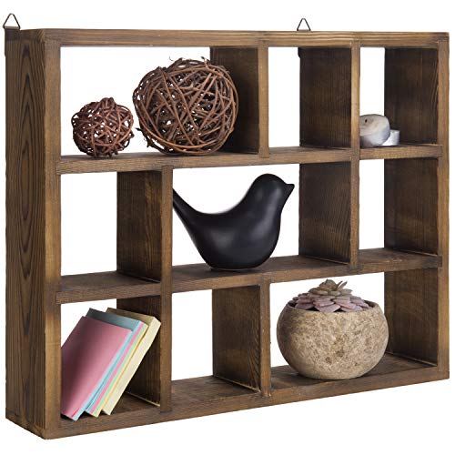 MyGift 9 Compartment Shadow Box Display Shelf, Rustic Wood Curio Case - color: Torched
