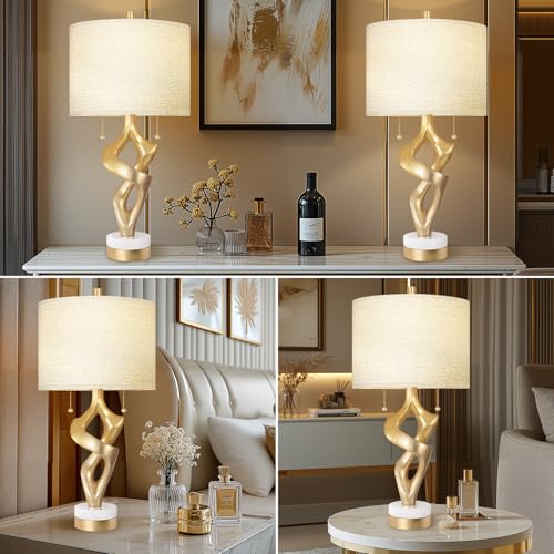 Scenekoy 26” Table Lamp Set of 2 with USB Ports for Bedroom Living Room - size: 26 inches Gold Leaf -028-2