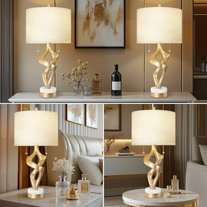 Scenekoy 26” Table Lamp Set of 2 with USB Ports for Bedroom Living Room - size: 26 inches Gold Leaf -028-2