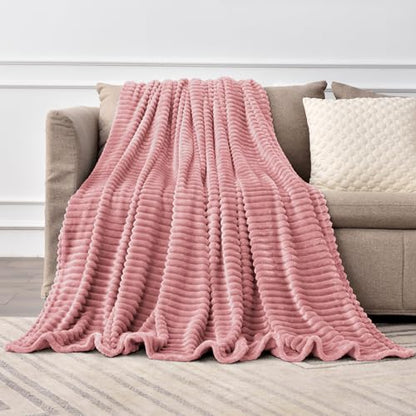 BEDELITE 3D Ribbed Jacquard Pink Full Size Blankes for Bed, 84x90 Inch - color: Dusty Pink, size: Full(84"x90")