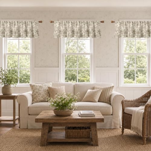 Emvency Valances for Windows Line Ruffle Hem 2 Pack 52x18 Inch Floral Rose - color: Rose Beige
