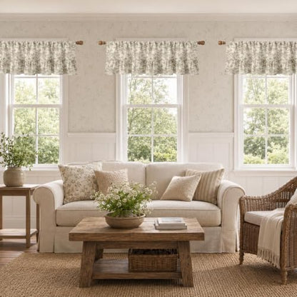 Emvency Valances for Windows Line Ruffle Hem 2 Pack 52x18 Inch Floral Rose - color: Rose Beige