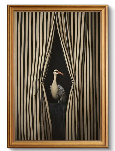 Gold Framed Moody Crane Wall Art,Whimsical Eclectic Bird Wall Decor - color: Bird, size: 16"x24"