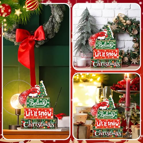 Britimes Christmas Tiered Tray Decor Set, 4 Pack, Wooden Table Sign, Santa - style: Santa Christmas Tree