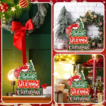 Britimes Christmas Tiered Tray Decor Set, 4 Pack, Wooden Table Sign, Santa - style: Santa Christmas Tree