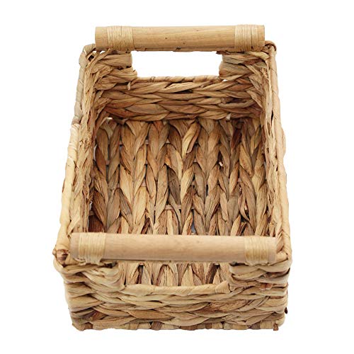 Natural Woven Water Hyacinth Storage Basket with Wood Handles, Large - color: Natural, size: 14.17x 10.23x 6.69