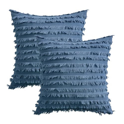 MIULEE Boho Linen Striped Throw Pillow Covers 18x18, Dark Blue - color: Dark Blue, size: 18" x 18" (Pack of 2)