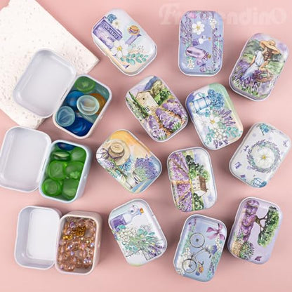 Framendino, 5 Pack Mini Lavender Flower Tin Trinket Coin Box Jewelry Storage Case Containers with Lid (Random Color) - color: Lavender