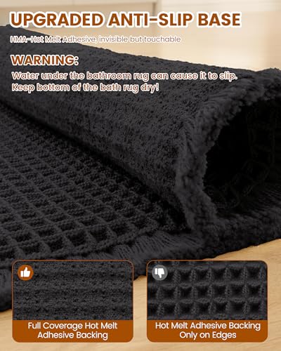 Smiry Waffle Bath Mat 47X24, Extra Soft Absorbent Bathroom Rugs, Black - color: Black, size: 47" X 24"