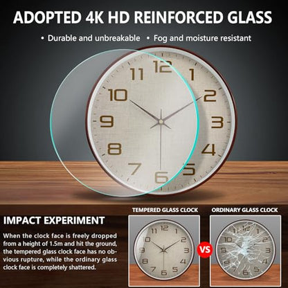 Woodgrain Wall Clock, Silent Non-Ticking Battery Operated Clock 10 Inch, Large Easy-to-Read Number Linen Texture Face Modern Analog Clocks for Living Room Bedroom Kitchen Office Gym, Brown - color: Mocha Brown White, size: 10 Inch