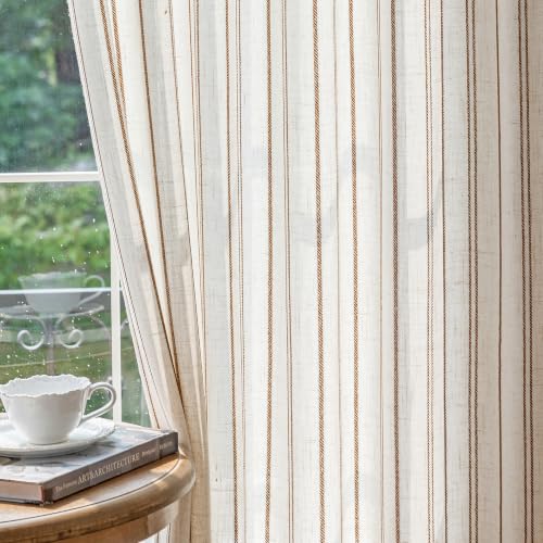 MYSKY HOME Linen Striped Curtains for Bedroom Light Brown 63 Inch 2 Panels - color: Light Brown, size: 50"W x 63"L (Pack of 2)
