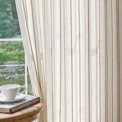 MYSKY HOME Linen Striped Curtains for Bedroom Light Brown 63 Inch 2 Panels - color: Light Brown, size: 50"W x 63"L (Pack of 2)