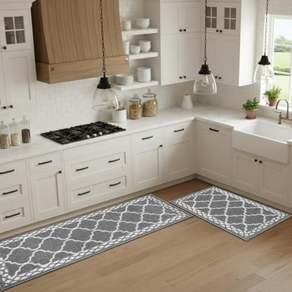 2 Piece Kitchen Rugs, Non Slip Waterproof Mats for Home(Grey) - color: Grey, size: 2-SET