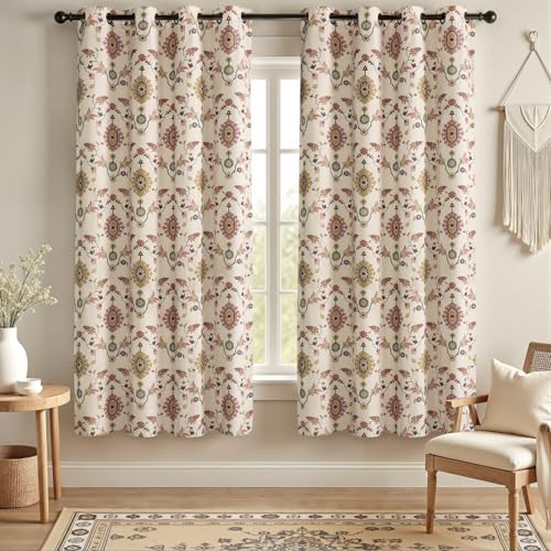 Boho Floral 100% Grommet Blackout Curtains 72 Inch 2 Panels - color: Colorful, size: 52"W x 72"L (Pack of 2)