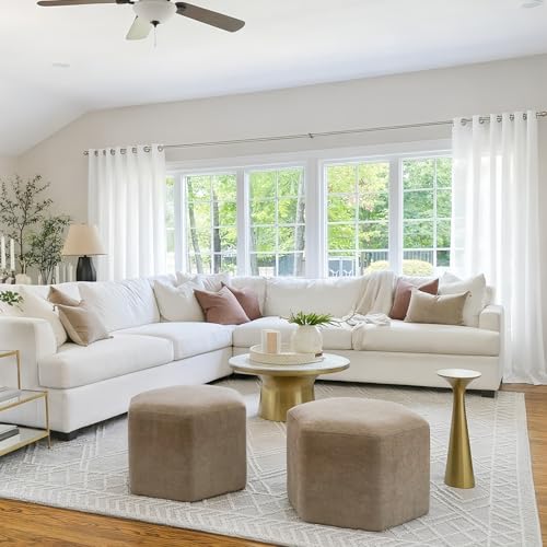 HOMEIDEAS White Linen Textured Sheer Curtains, 52 X 108 Inch, 2 Panels - color: White, size: 52"W x 108"L (Pack of 2)