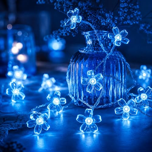 Connectable 33ft 100 LED Plug in Blue Flower Fairy Lights String Decor - color: Blue