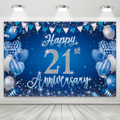 21st Anniversary Backdrop,Blue Silver 21st Wedding Anniversary Background - color: Blue, size: 21st