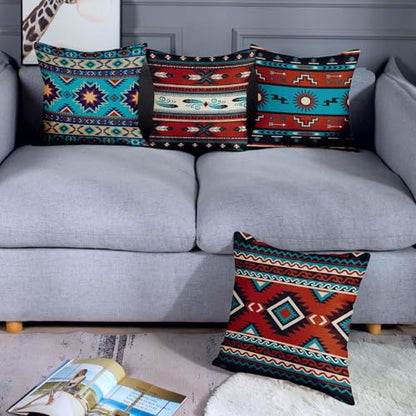 Throw Pillow Covers, Boho Geometric, Set of 4, 18"x18" - color: Southwestern Tribal