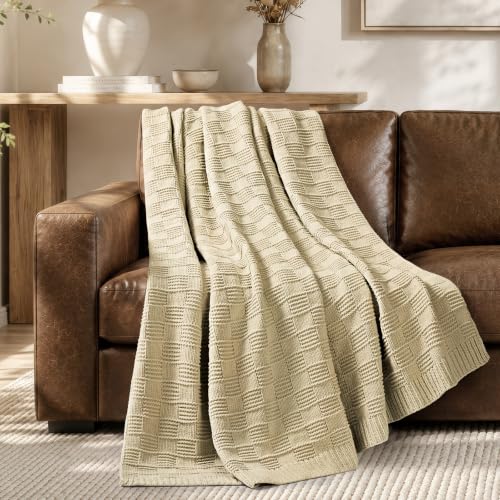 EVERGRACEHOME Modern Checkered Chenille Throw Blanket, 50x60, Beige - color: Beige, size: 50" X 60"