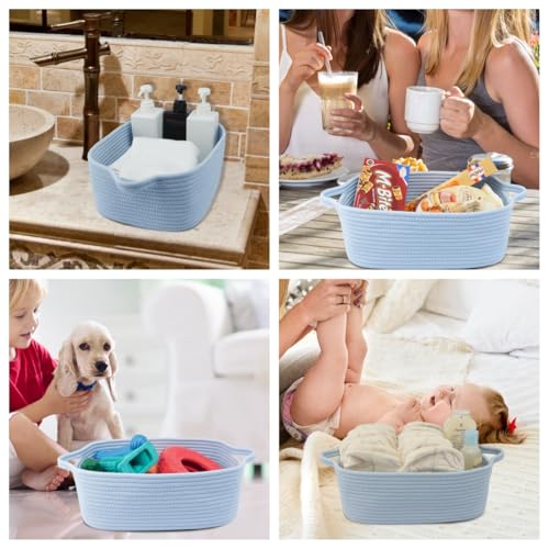 XUANGUO Medium Woven Cotton Rope Storage Basket with Handles, Blue - color: blue