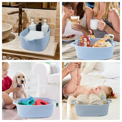 XUANGUO Medium Woven Cotton Rope Storage Basket with Handles, Blue - color: blue