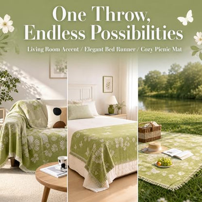 Couch Blanket Cover Chenille Sofa Slipcover Green Butterfly - color: Green Butterfly, size: 71"x 150"