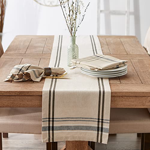 DII French Stripe Dining Table Collection Farmhouse Style Table Runner, 14x72 Inches, Taupe/Black - color: Taupe/Black, size: 14x72 Inches (Pack of 1)