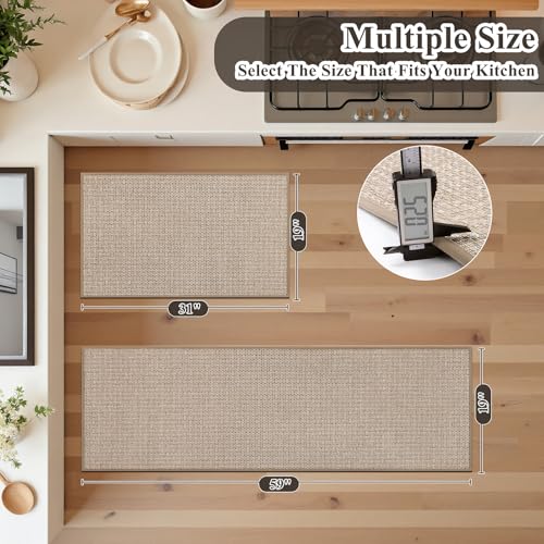 Ileading Kitchen Rugs Set of 2, Anti Fatigue Cushioned Floor Mats for Kitchen, Non Slip Rubber Backing Polypropylene Woven Runner Rug, Heavy Duty & Slip Resistant Standing Mat - color: Beige&coffee, size: 19"x31.5"+19"x59"