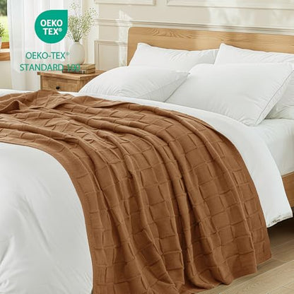 Whale Flotilla Checkered Knit Throw Blanket for Couch, Brown - color: Brown, size: 50x60 Inch