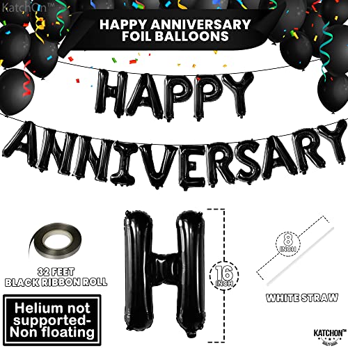 KatchOn Happy Anniversary Balloons Black 16 Inch, Anniversary Decorations - style: Black