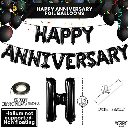 KatchOn Happy Anniversary Balloons Black 16 Inch, Anniversary Decorations - style: Black