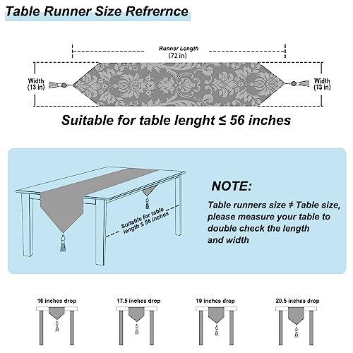 Damask Luxury Table Runner 72 inches Long Textured Chenille Light Blue - color: Blue, size: 13x72"