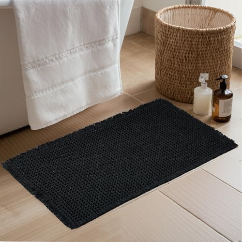 KGORGE Waffle Bath Mat Black Rug 17" X 24" Farmhouse for Bathroom - color: Waffle-black, size: 1'5" x 2' (Rectangular)