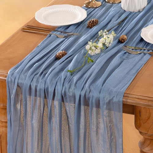 Blue Cheesecloth Table Runner Fall Boho Wedding Birthday Home Decor - color: Dusty Blue, size: 10ft 4Pack