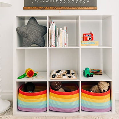 OrganiHaus Rainbow Baskets for Shelves, Set of 3, 15x9x10 - color: Rainbow