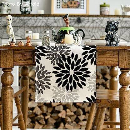 Artoid Mode Black Dahlia Halloween Table Runner 13x36 Inch - color: Black/Grey/Silver, size: 13" x 36", Table Runner