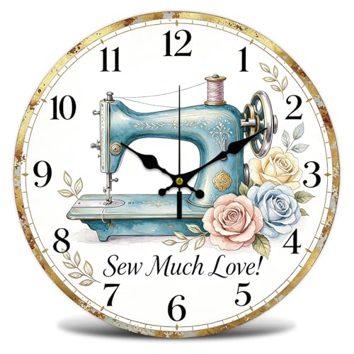 Sewing Machine Wall Clock Silent Non-Ticking 12" for Living Room Decor - color: Sewing Machine