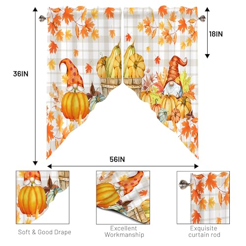 Fall Yellow Maple Leaves Swag Valance Curtains 1 Pair, 28x36 in - color: Orange Pumpkin 2, size: 28"W x 36"L (Pack of 2)