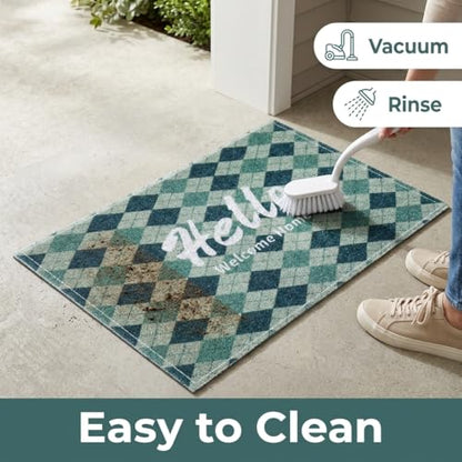 Green Plaid Washable Door Mat 20x30 Inch - color: Green Diamond Pattern