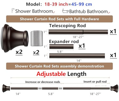 Oil Rubbed Bronze Tension Shower Curtain Rod – Adjustable 18-39 Inches, Fits 20-38 Inch Spaces, No Drill Rust Resistant Spring Rod for Bathroom, Kitchen, Bedroom, Balcony - color: Bronze, size: 18-39 inch