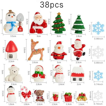 CCINEE 38PCS Christmas Miniature Figurines Ornament Kit Santa Claus Tree Resin Decoration for Fairy Garden Doll House Home Decor