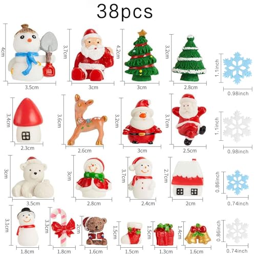 CCINEE 38PCS Christmas Miniature Figurines Ornament Kit Santa Claus Tree Resin Decoration for Fairy Garden Doll House Home Decor